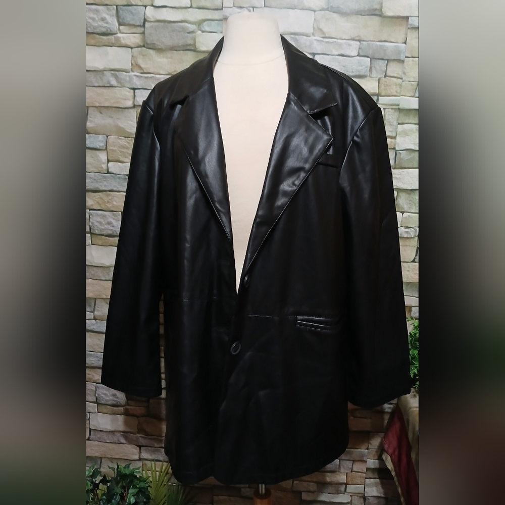 New XL Fahsyee Women's Faux Leather Blazer Jacket Bikercore Grunge - Picture 2 of 7